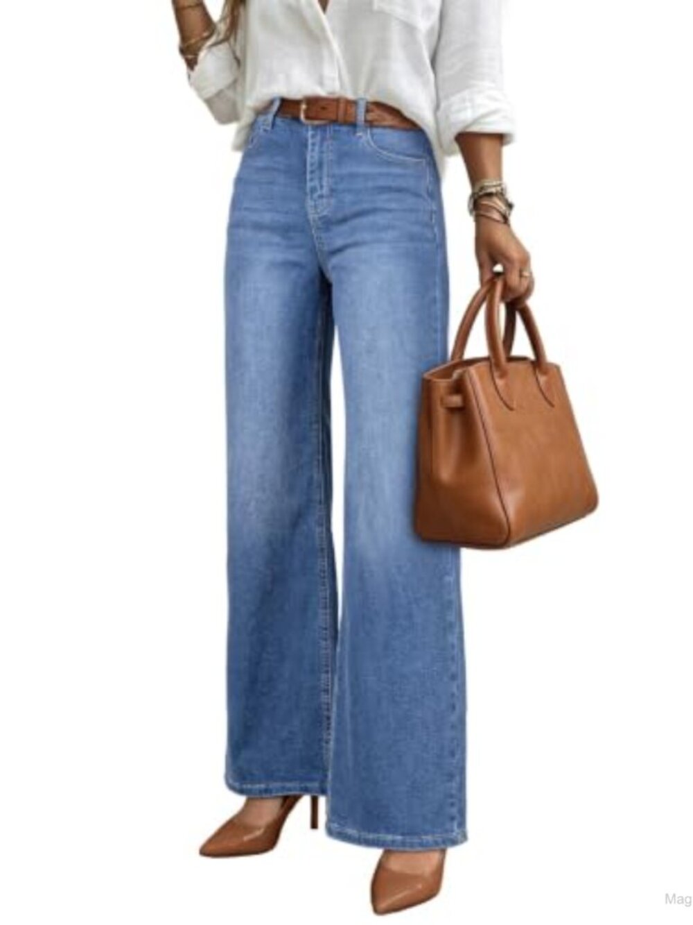 High Waisted Flare Wide Leg Jeans Stretchy Cotton Blend Pockets